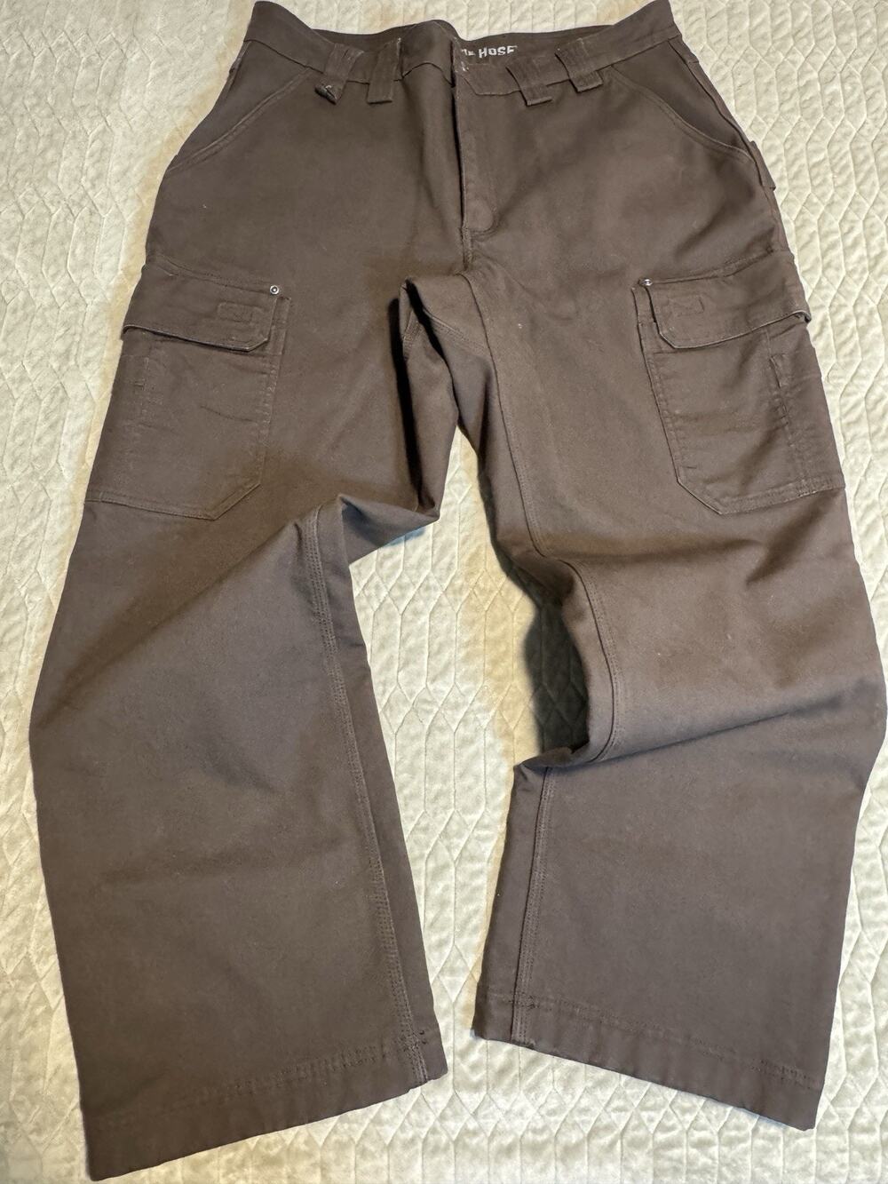 Duluth Trading Fire Hose Flex Flannel Lined Pants Mens 38X30 Brown Relaxed Fit